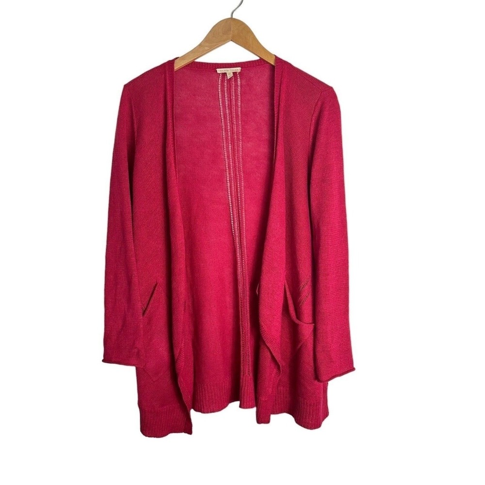 Eileen Fisher Open Cardigan 100% Linen Womens XS Coastal Beachy Knit Rose Pink